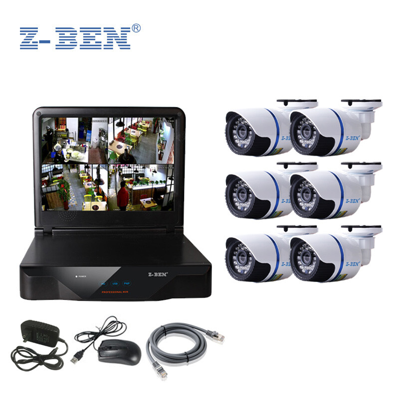 中本z-ben 無線監控設備套裝 130萬網絡高清監控器 wifi 攝像頭 POE4路無線 5路 1T硬盤